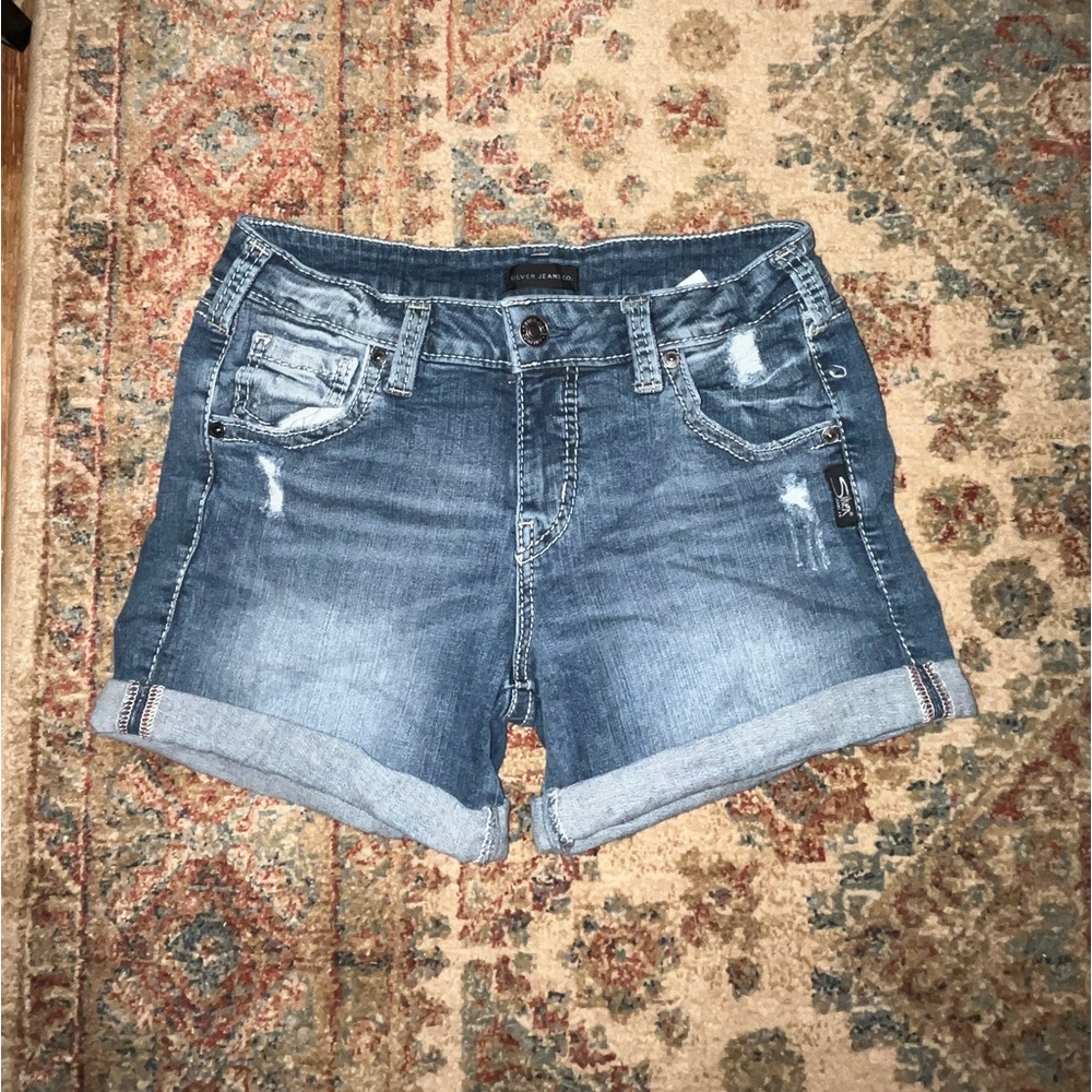 Silver Boyfriend Fit Cuffed Denim Shorts Size 27